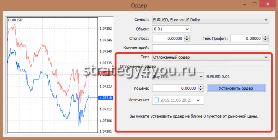 выбор типа ордера