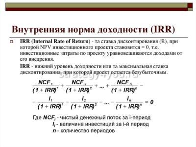 IRR инвестиционного проекта