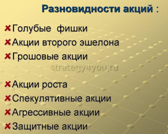какие бывают акции по типу инвестирования