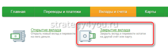 как закрыть вклад в сбербанк онлайн