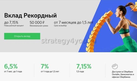 условия вклада рекордный сбербанк