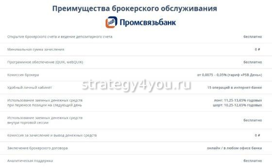 Преимущества брокерского обслуживания в Промсвязьбанке