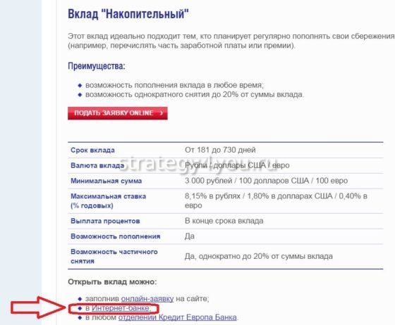 Открытие вклада Накопительный в Кредит Европа Банке